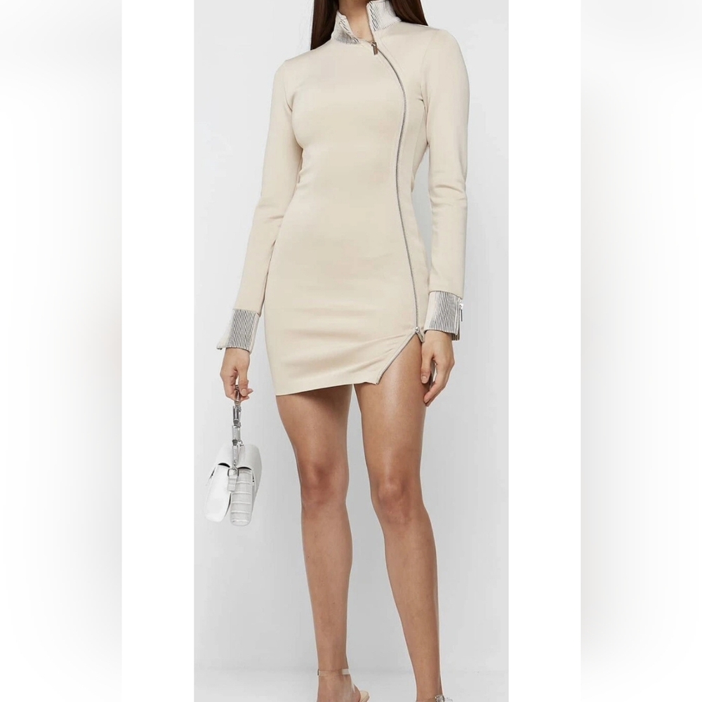Maniere De Voir Cream Long Sleeve Dress